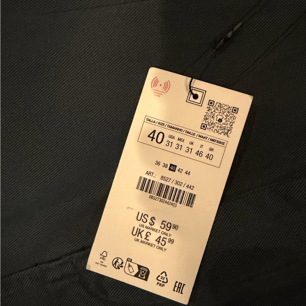 Zara Men's gray chino pants new with tags 31 waist - Picture 5 of 11